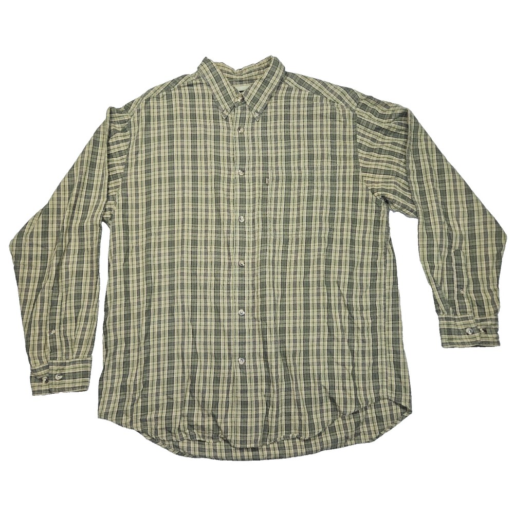 Guide Series Men's Large Plaid Button Down Long Sleeve Shirt Olive Green Tan